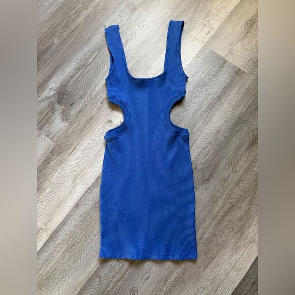 ZARA Ribbed Mini Dress Cutout Party Club Blue Medium - Picture 5 of 7